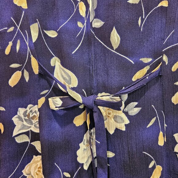 VTG Molly Malloy midi dress womens 10 petite Blue crinkle gauzy muumuu flowy tie - Picture 5 of 16